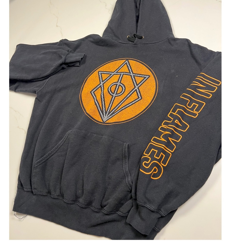Vintage 2000s In Flames Hoodie Mens Large Black Orange Band Sweatshirt